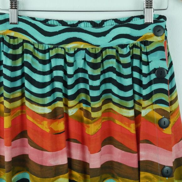 Anthropologie Small Midi Skirt Waves Multicolor Boho Coastal Quirky Maximalist - Picture 2 of 6